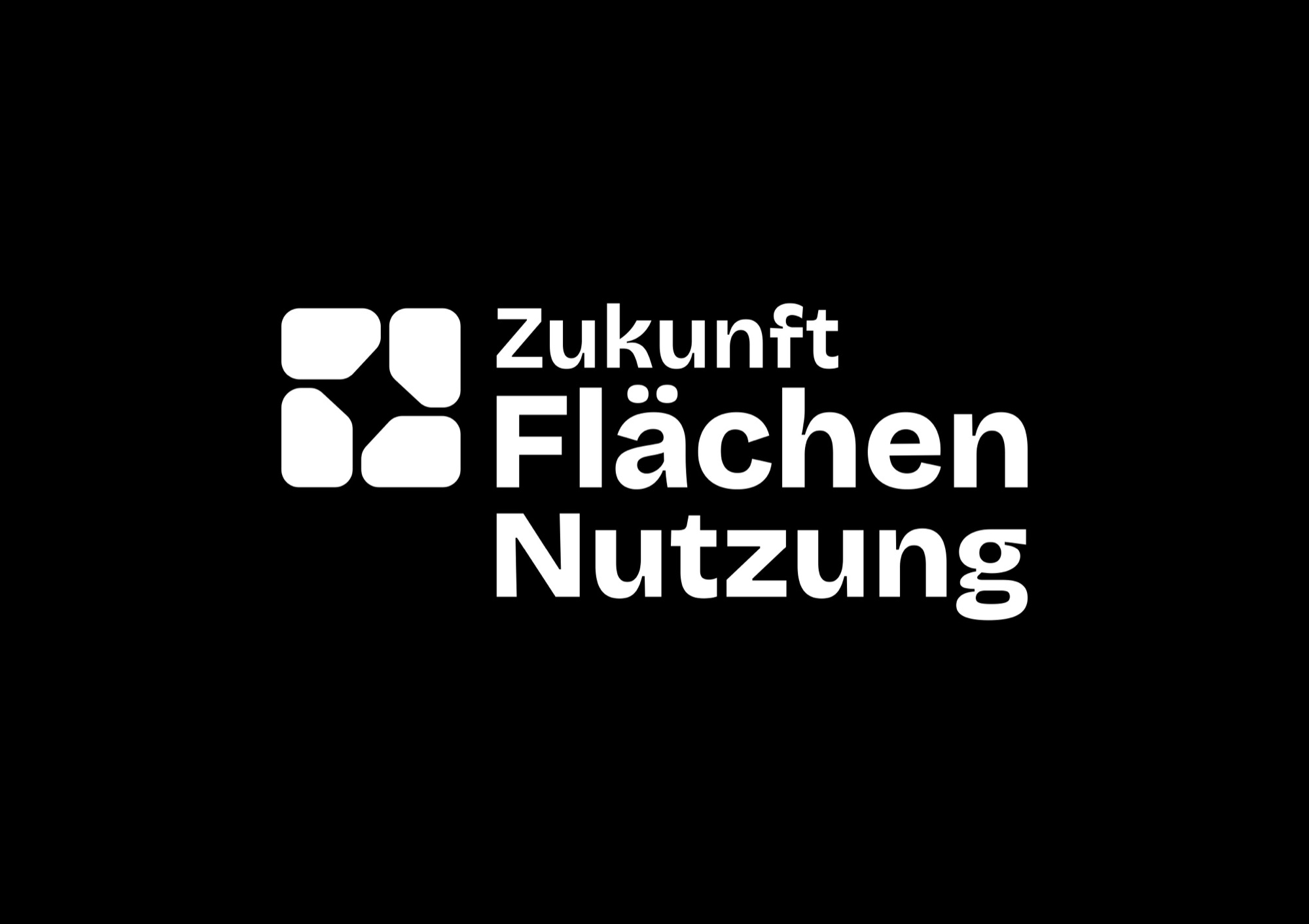 Logo Zukunft Flächennutzung in Weiß auf schwarzem Hintergrund