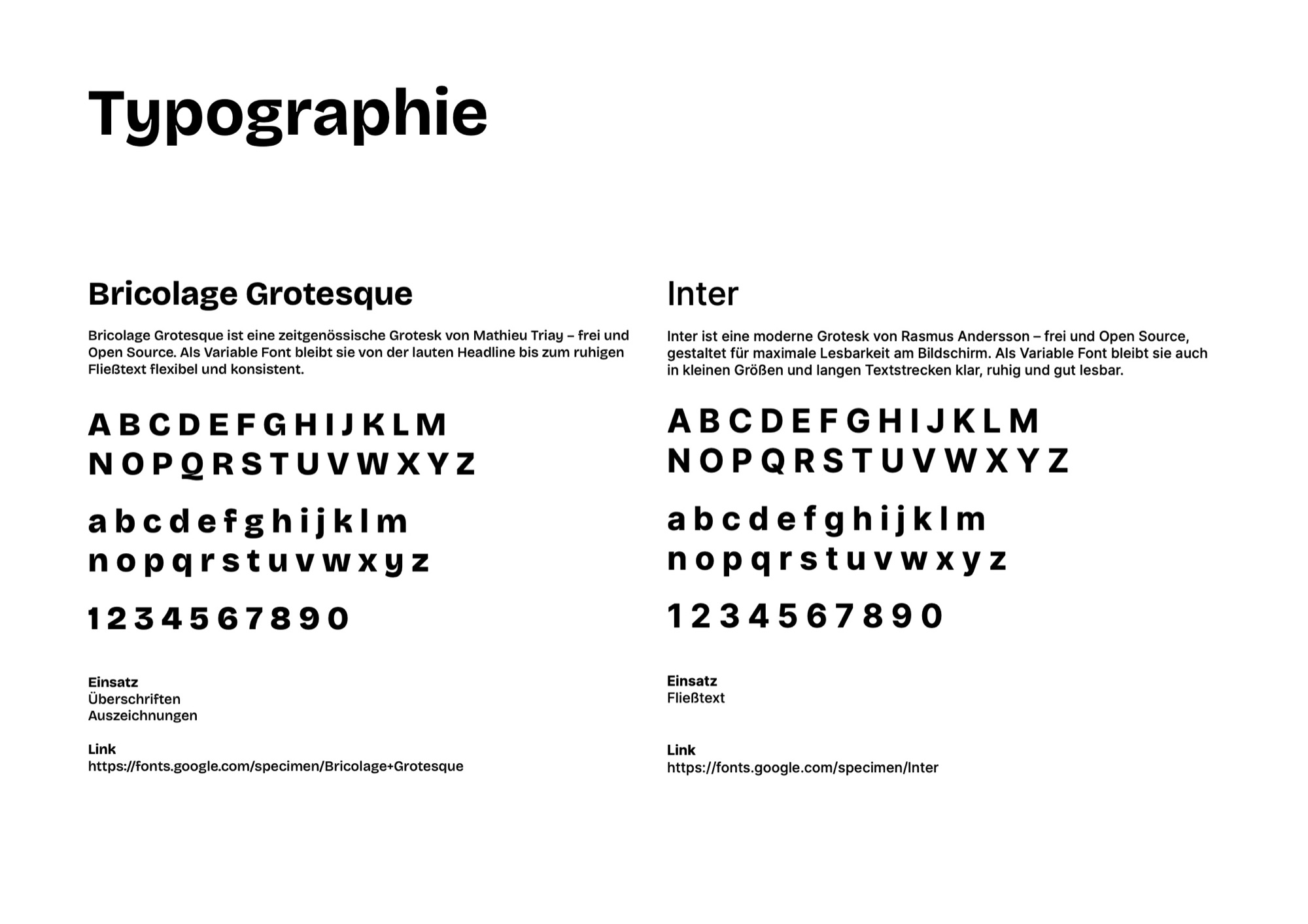 Typografie mit Bricolage Grotesque für Überschriften und Inter für Fließtext