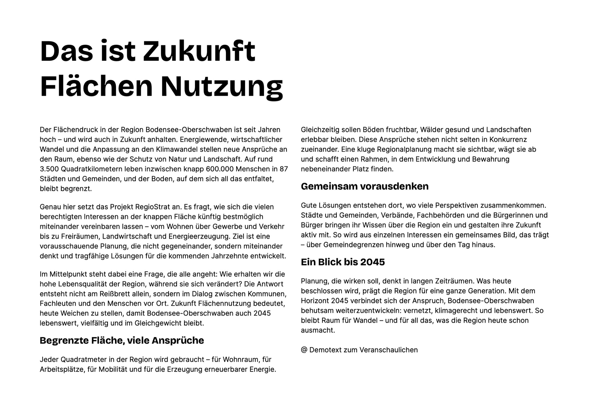 Beispielseite mit Überschriften und Fließtext im neuen Erscheinungsbild